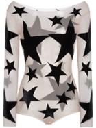 Alexia Hentsch Silk Star Print Appliqué Bodysuit - Nude & Neutrals
