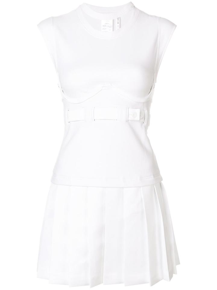 Helmut Lang Pleated Cap Sleeve Bustier Dress - White