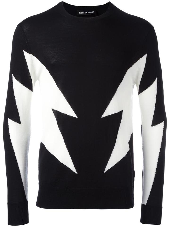 Neil Barrett Lightning Pattern Jumper, Men's, Size: Large, Black, Merino