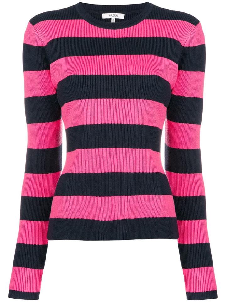 Ganni Striped Rib Knit Sweater - Pink & Purple