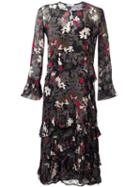 Dondup Flower Print Longsleeved Dress, Women's, Size: 44, Black, Viscose