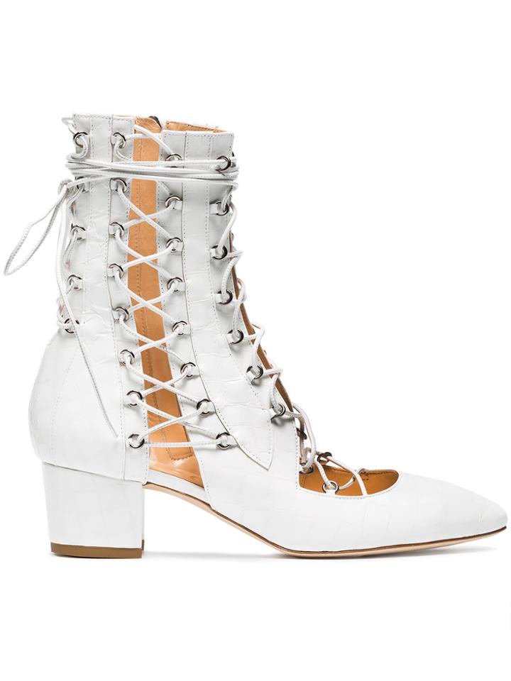 Liudmila White Drury Lane Leather Lace Up Boots