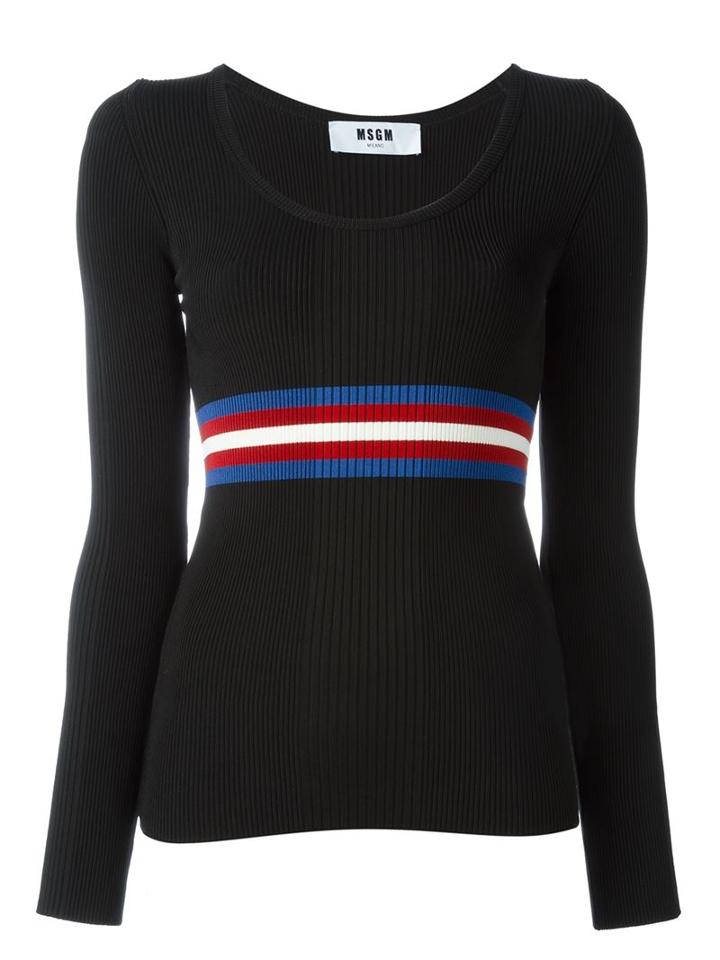 Msgm Contrast Stripe Ribbed Top