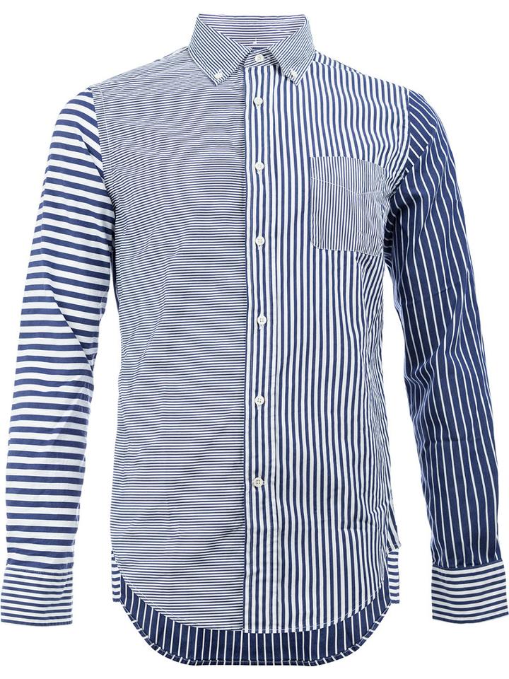 Wooster + Lardini Contrast Stripe Print Shirt, Men's, Size: Medium, Blue, Cotton