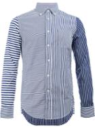 Wooster + Lardini Contrast Stripe Print Shirt, Men's, Size: Medium, Blue, Cotton