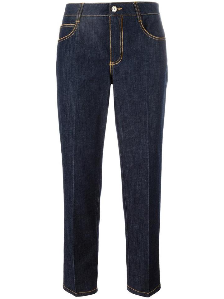 Ermanno Scervino Cropped Straight-leg Trousers, Women's, Size: 42, Blue, Cotton/spandex/elastane/polyester