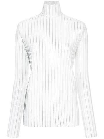 Maison Esve Pleated Turtleneck Blouse - White