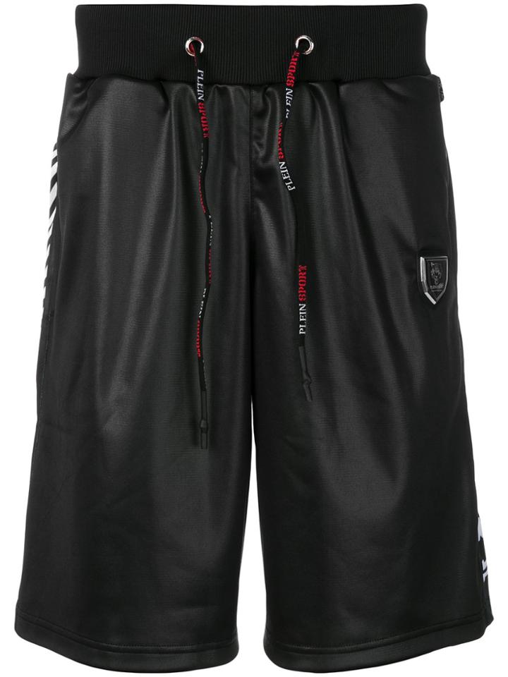 Plein Sport Printed Leather-look Shorts - Black