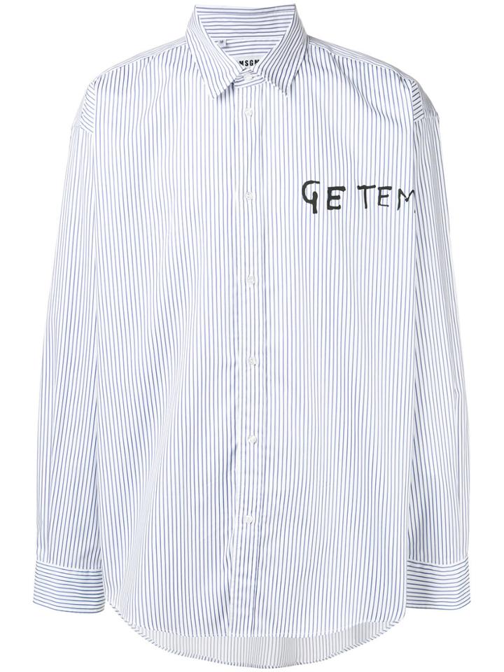 Msgm Slogan Striped Shirt - Blue
