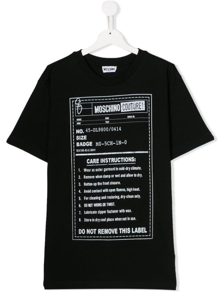 Moschino Kids Teen Care Instructions Print T-shirt - Black