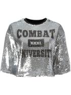Msgm Sequinned Cropped T-shirt - Grey