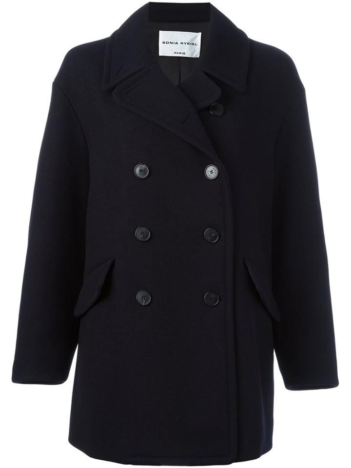 Sonia By Sonia Rykiel Double Breasted Coat, Women's, Size: 38, Blue, Nylon/viscose/wool