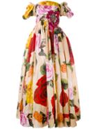 Dolce & Gabbana - Rose Print Bardot Gown - Women - Silk/cotton/polyamide/virgin Wool - 40, Nude/neutrals, Silk/cotton/polyamide/virgin Wool