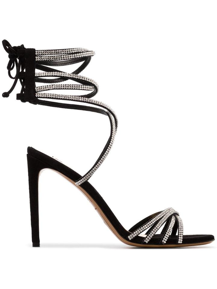 Alexandre Vauthier Josephine 100 Strappy Crystal Suede Sandals - Black