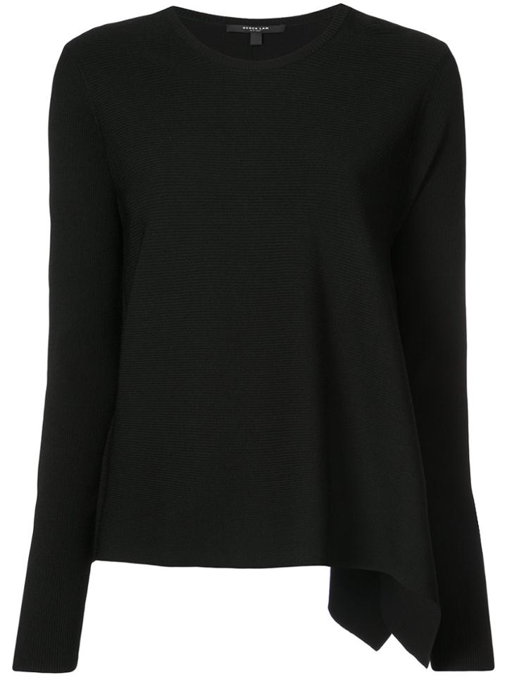 Derek Lam Long Sleeve Asymmetrical Crewneck Pullover - Black