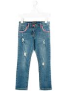 Miss Blumarine - Distressed Jeans - Kids - Cotton/polyester/spandex/elastane - 24 Mth, Blue