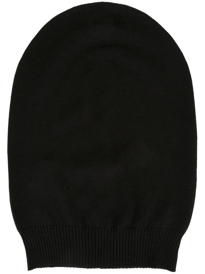 Rick Owens Ribbed Trim Beanie, Women's, Black, Virgin Wool