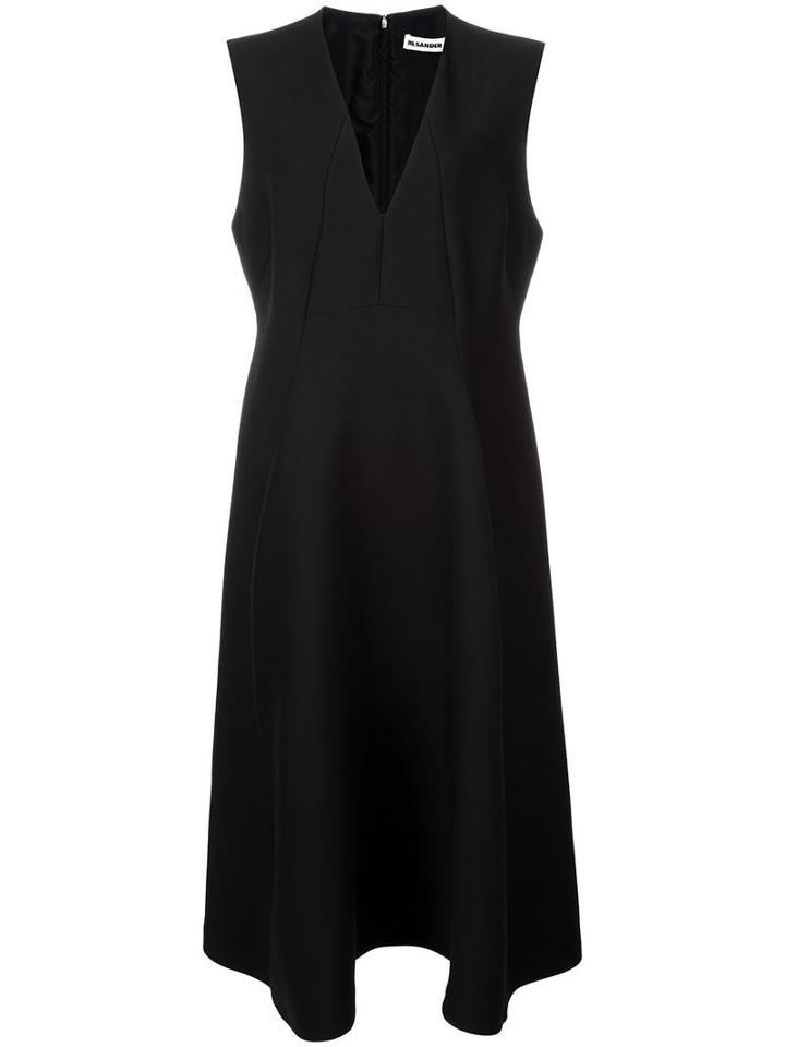 Jil Sander Flared V-neck Dress, Women's, Size: 38, Black, Silk/wool