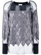 Aviù Sequined Sheer Knit Blouse, Women's, Size: 40, Grey, Cotton/polyamide/acrylic/spandex/elastane