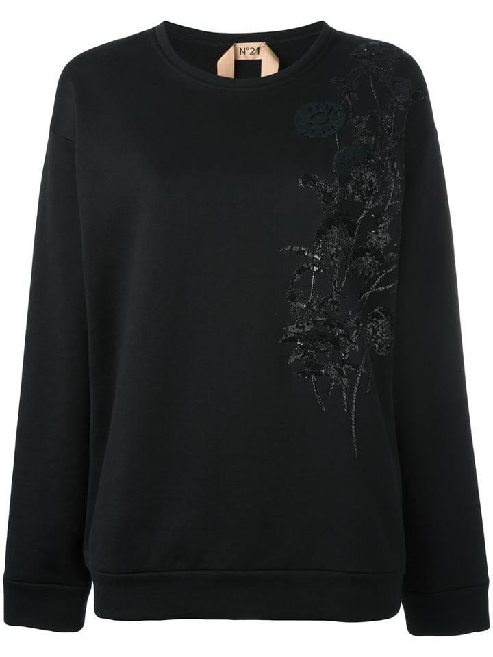 No21 Floral Embellished Sweatshirt, Women's, Size: 42, Black, Cotton/polyester