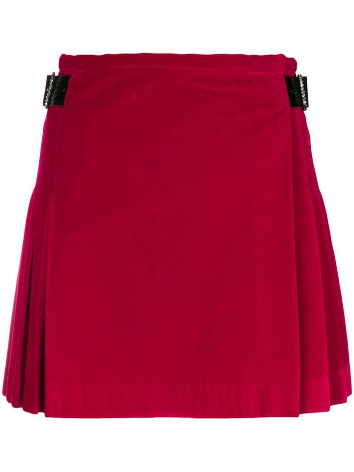 Christopher Kane Velvet Crystal Buckle Kilt - Red