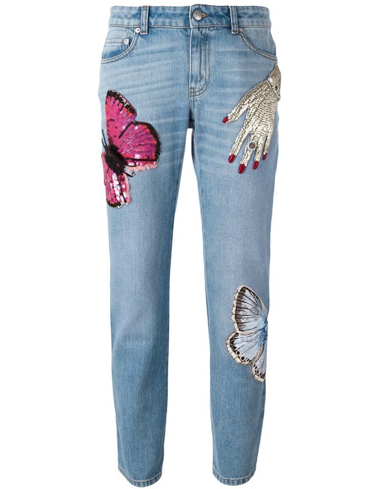 Alexander Mcqueen 'big Obsession' Jeans, Women's, Size: 38, Blue, Cotton/viscose/polyester/metal