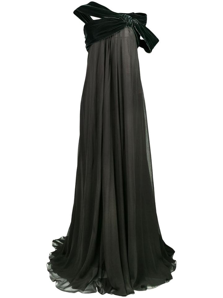 Oscar De La Renta Velvet Strap Evening Gown - Grey