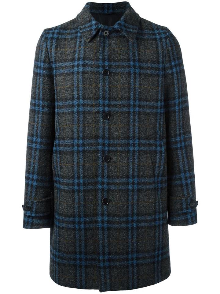 Aspesi Checked Coat, Men's, Size: Large, Blue, Cotton/cupro/wool