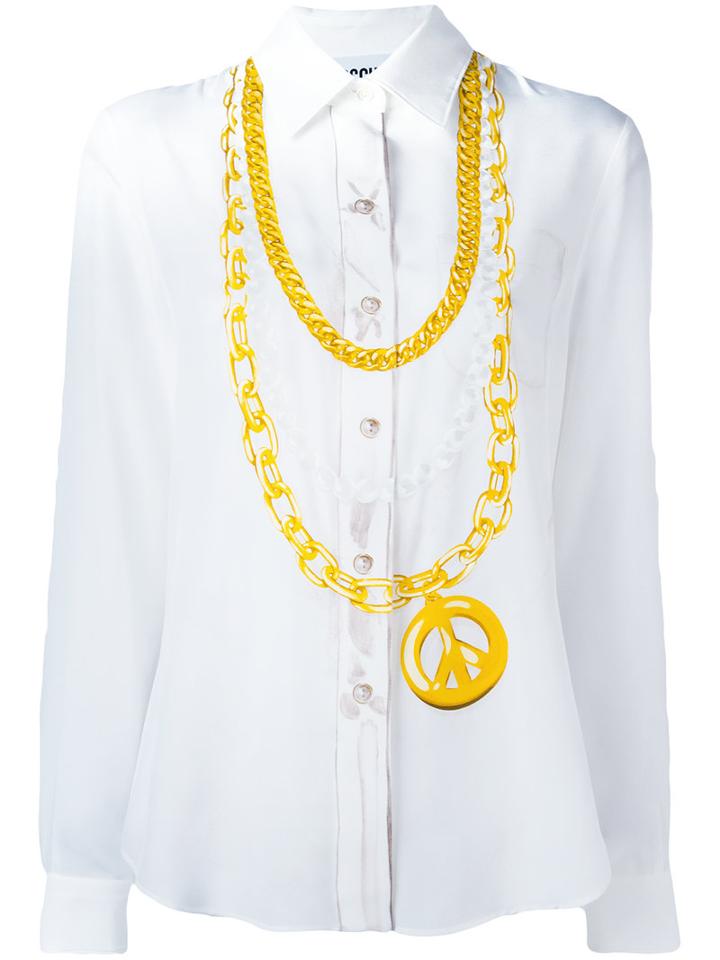 Moschino Medallion Print Shirt, Women's, Size: 44, White, Silk
