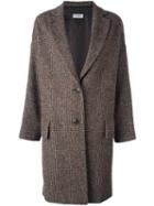 Alberto Biani Tweed Check Coat, Women's, Size: 40, Brown, Virgin Wool/alpaca/polyamide/acetate