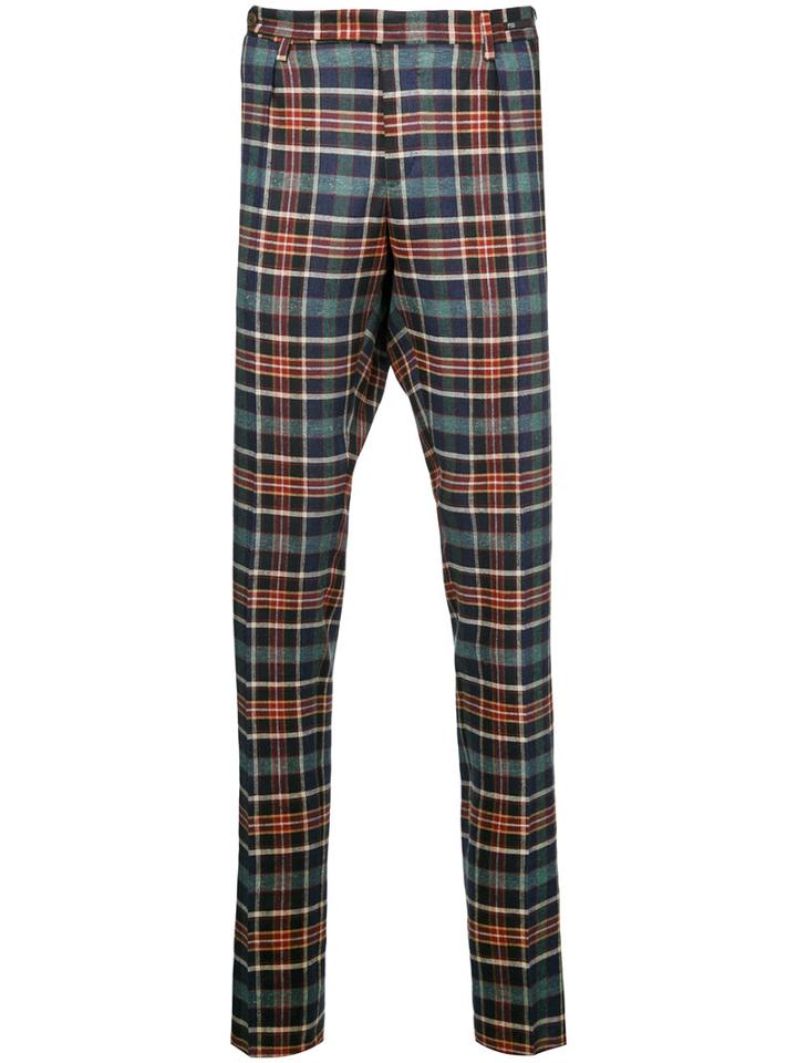 Pt01 Tartan Tailored Trousers, Men's, Size: 50, Silk/linen/flax