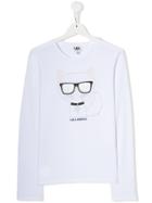 Karl Lagerfeld Kids Teen Choupette-print Long-sleeve T-shirt - White