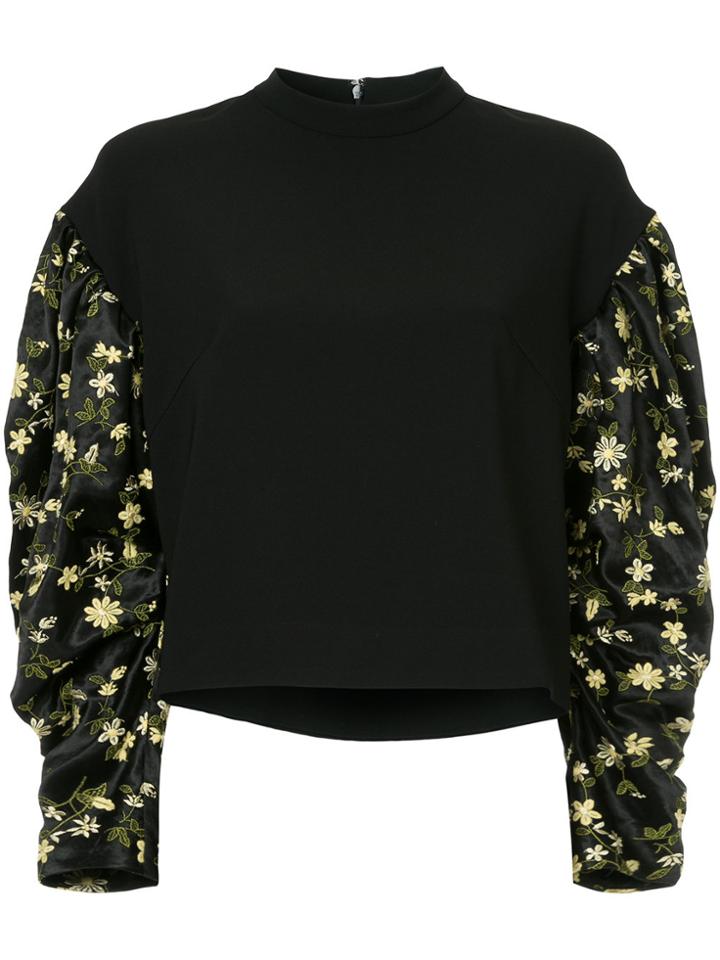 Le Ciel Bleu Embroidered Sleeve Top - Black