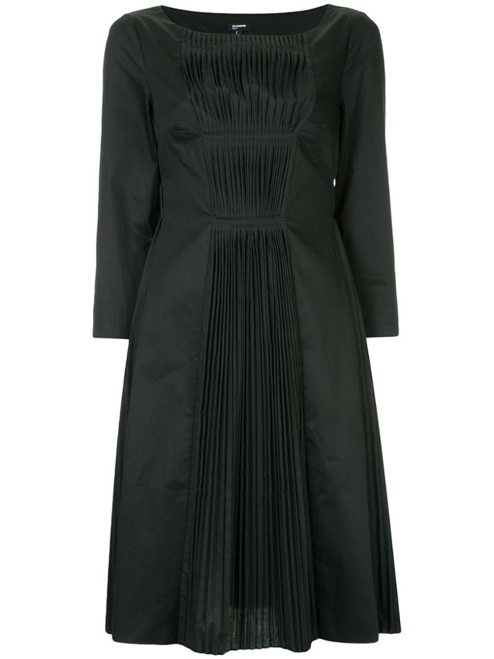 Jil Sander Navy Pleated Shift Dress - Green
