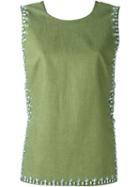 Tory Burch Embellished Tank Top, Women's, Size: 4, Green, Linen/flax/viscose/polyester