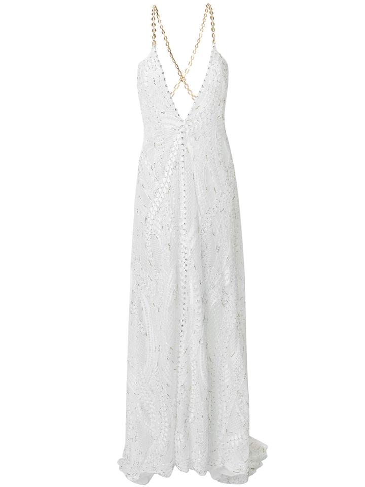 Alessandra Rich Embroidered Plunge Dress - White