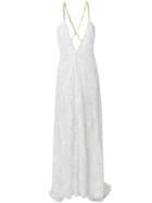 Alessandra Rich Embroidered Plunge Dress - White