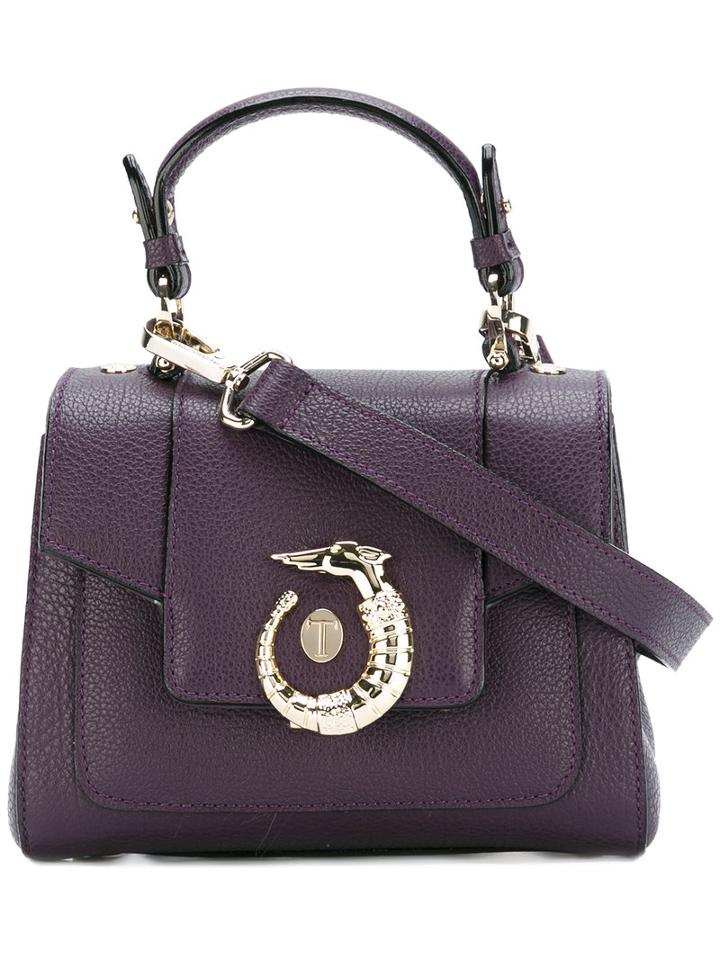 Trussardi Logo Plaque Shoulder Bag, Women's, Pink/purple, Calf Leather/polyester