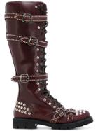 Christian Pellizzari Studded Buckle Boots - Pink & Purple