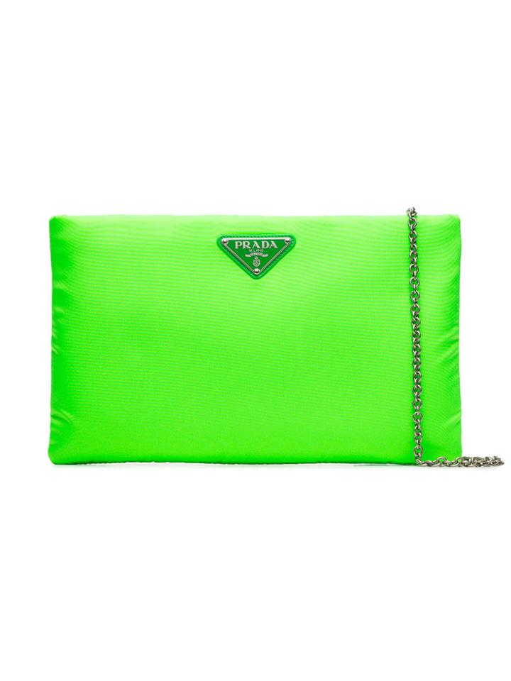 Prada Fluorescent Green Clutch Bag With Chain