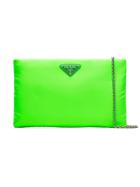 Prada Fluorescent Green Clutch Bag With Chain