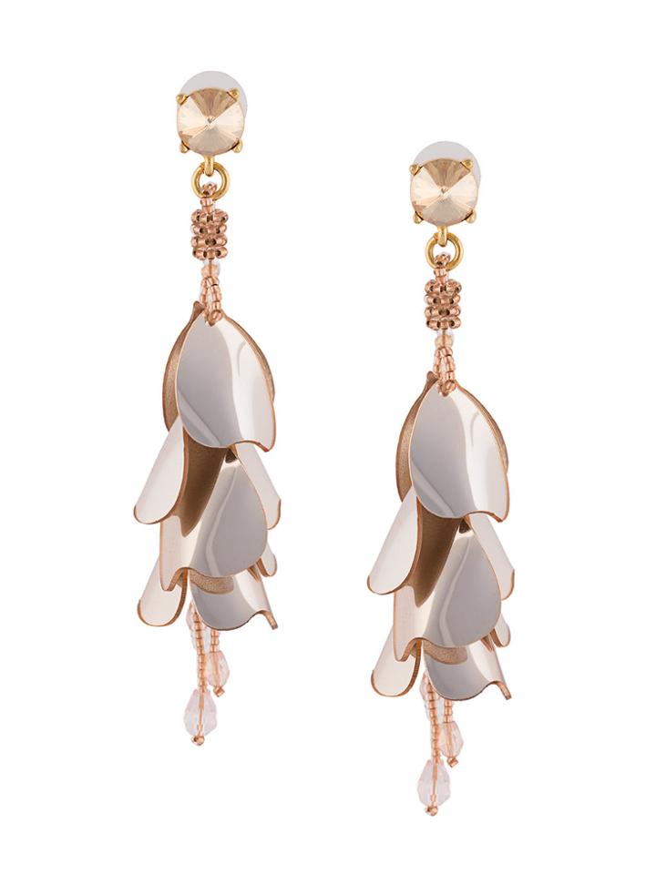 Oscar De La Renta Beaded Flower Drop Earrings - Metallic