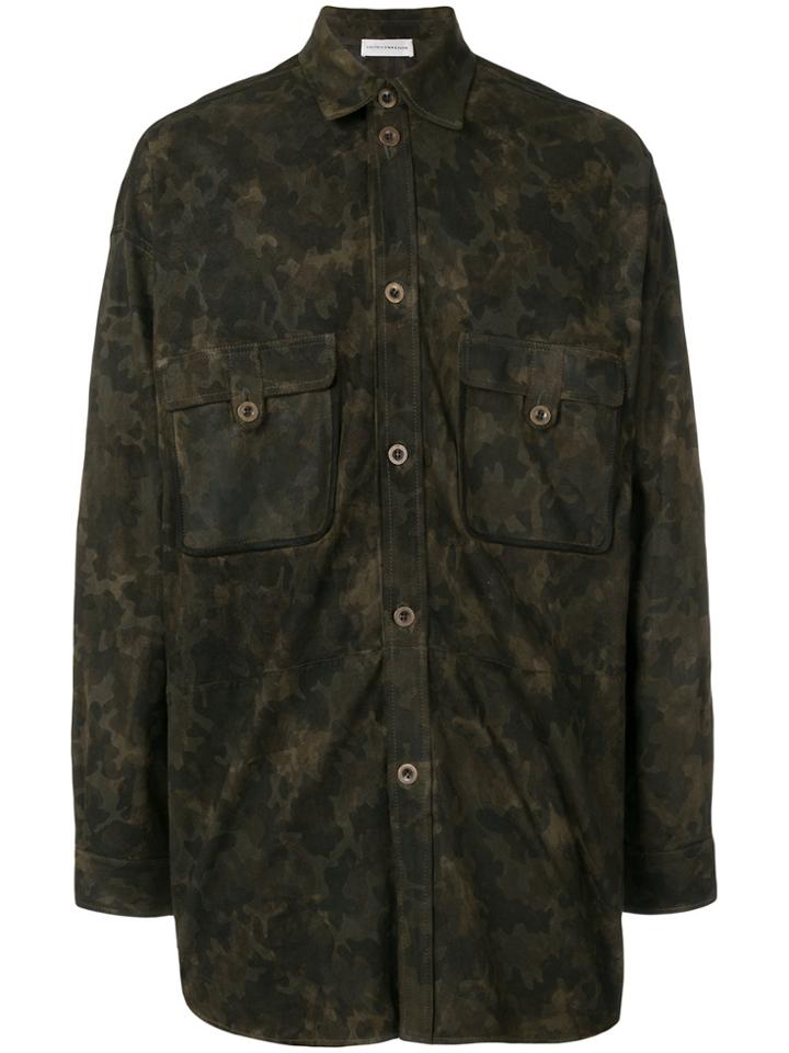Faith Connexion Camouflage Leather Jacket - Green