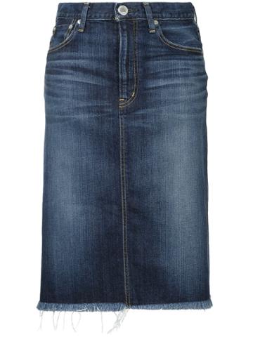 Red Card Raw Hem Denim Skirt - Blue