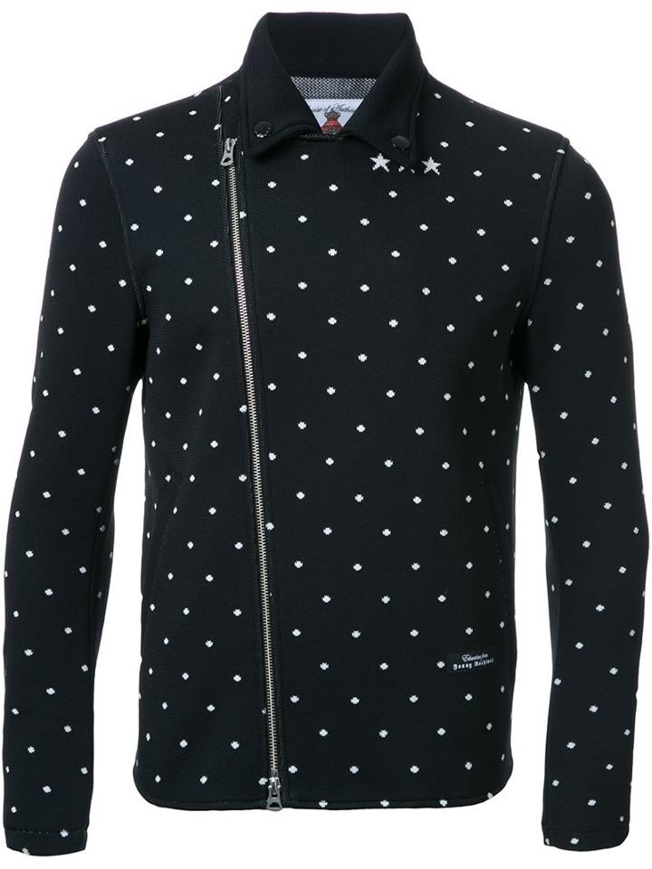 Education From Youngmachines Dotted Back Quote Biker Jacket, Men's, Size: 2, Black, Polyester