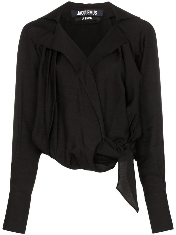 Jacquemus Draped Tie-detail Cropped Shirt - Black