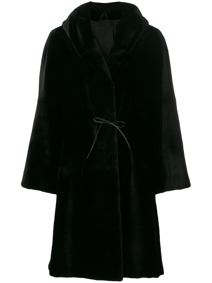 Liska Dawson Hooded Fur Coat - Black