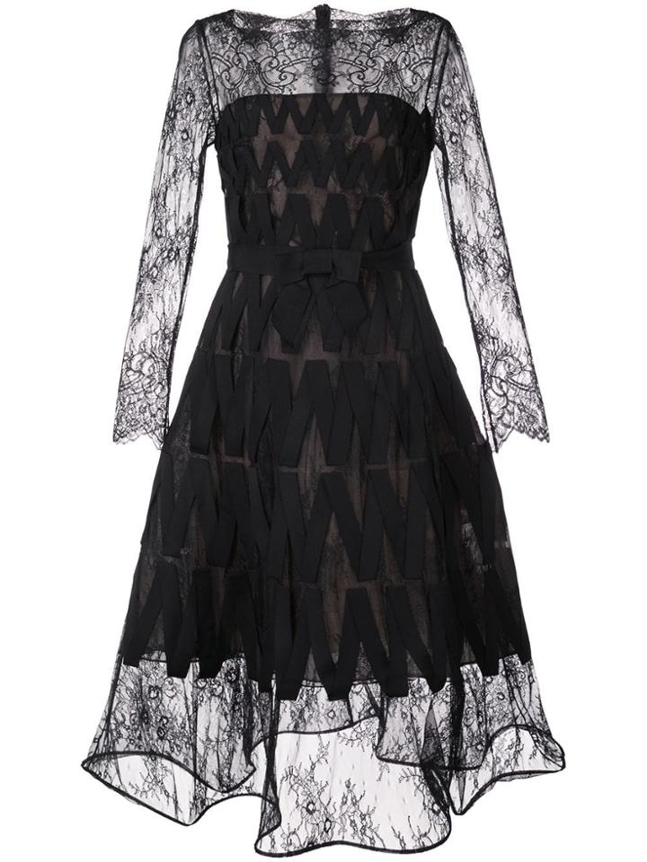 Oscar De La Renta Flower Bouquet Lace Dress - Black
