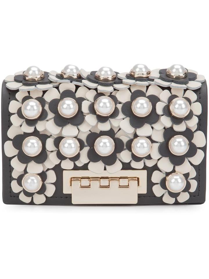 Zac Zac Posen Mini Flower Embellished Clutch, Women's, Black, Calf Leather