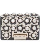 Zac Zac Posen Mini Flower Embellished Clutch, Women's, Black, Calf Leather